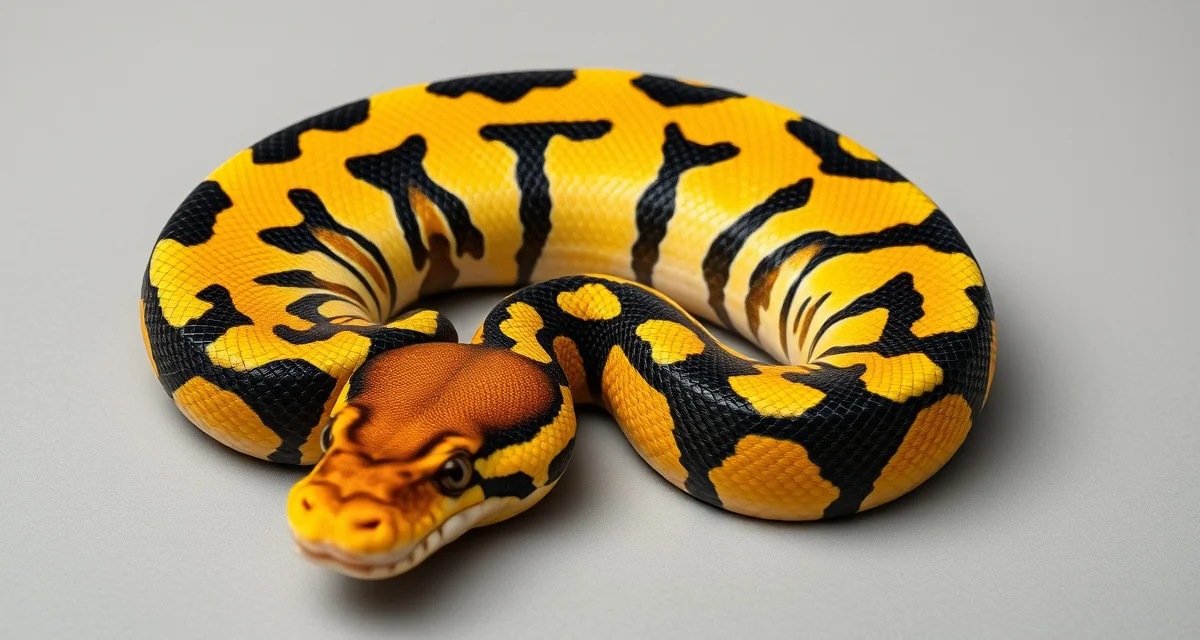 Super form ball python genetics visualization Ball python super form morph showing co-dominant gene expression with distinctive yellow and black pattern variation