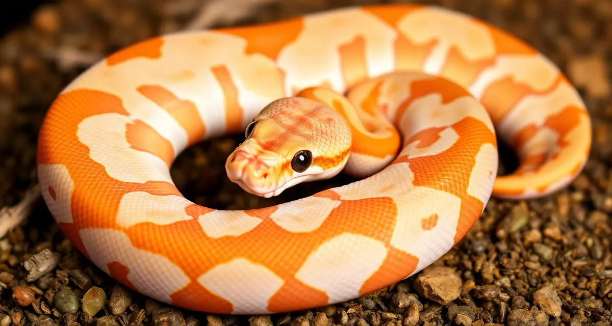 Premium coral glow pied ball python combo morph Coral glow pied ball python displaying distinctive golden-orange coloration with white piebald patches, bred for premium market value.
