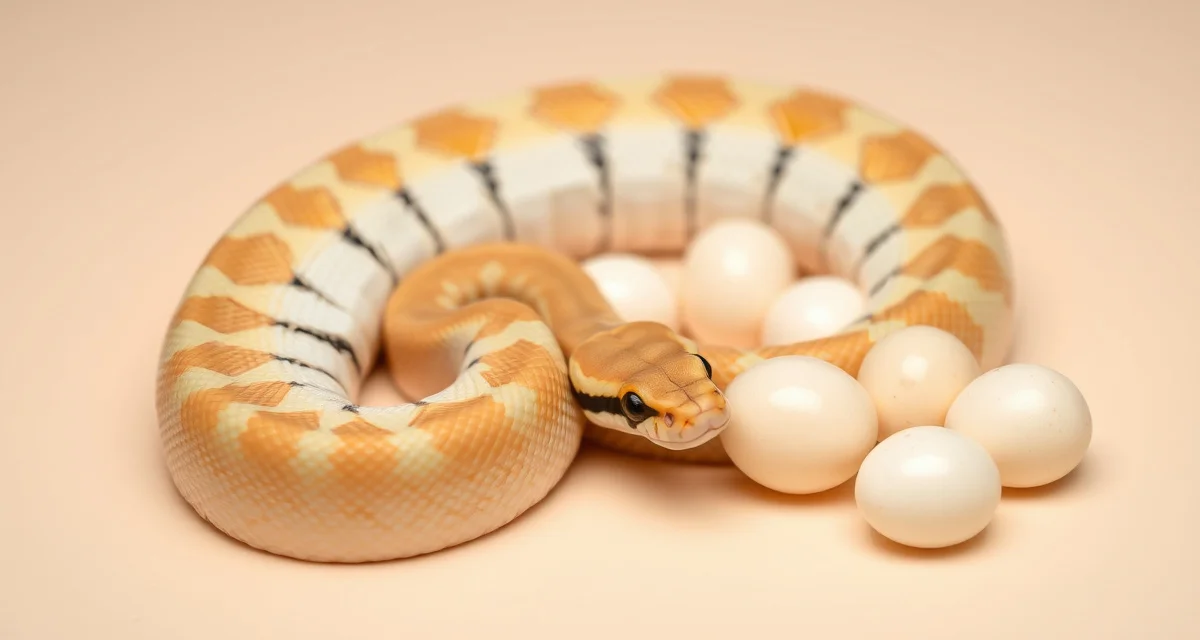 Corn snake eggs and breeding documentation Corn snake clutch size documentation showing female snake with laid eggs for breeding record tracking