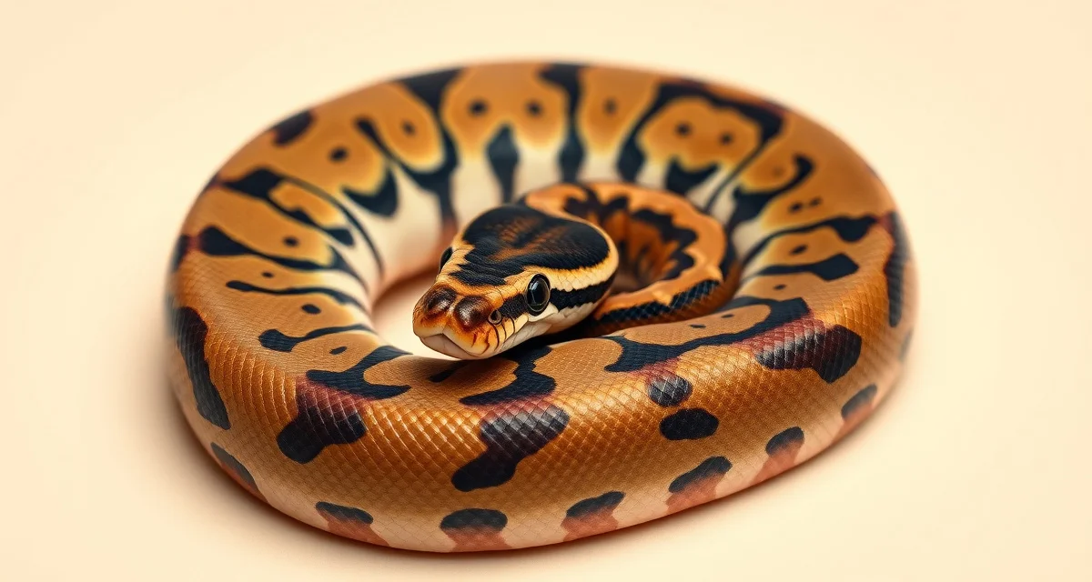Leopard Clown Ball Python Genetic Combo Leopard clown ball python displaying characteristic reduced pattern and busy-headed markings from combined leopard and clown genetic traits.