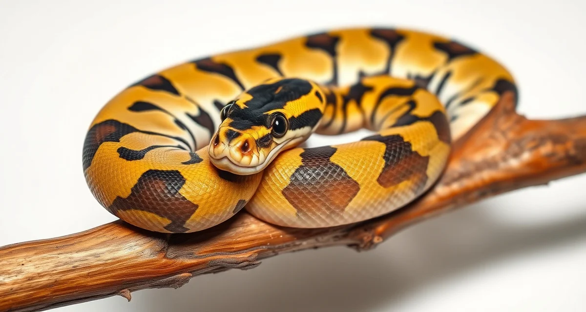 Lesser clown ball python morph for breeding Lesser clown ball python displaying characteristic yellow and black morphology pattern used in reptile breeding programs