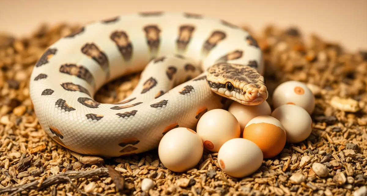 Milk snake reproductive biology and clutch documentation Milk snake with clutch of eggs displayed on breeding substrate, showing typical egg count and coloration for Lampropeltis triangulum reproduction
