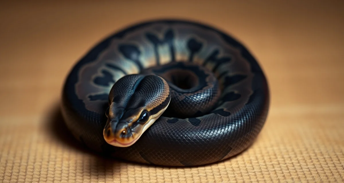 Mystic Potion morphology and genetic expression Mystic Potion ball python displaying distinctive Mystic and Phantom gene characteristics with dark coloration and ethereal ghosting patterns