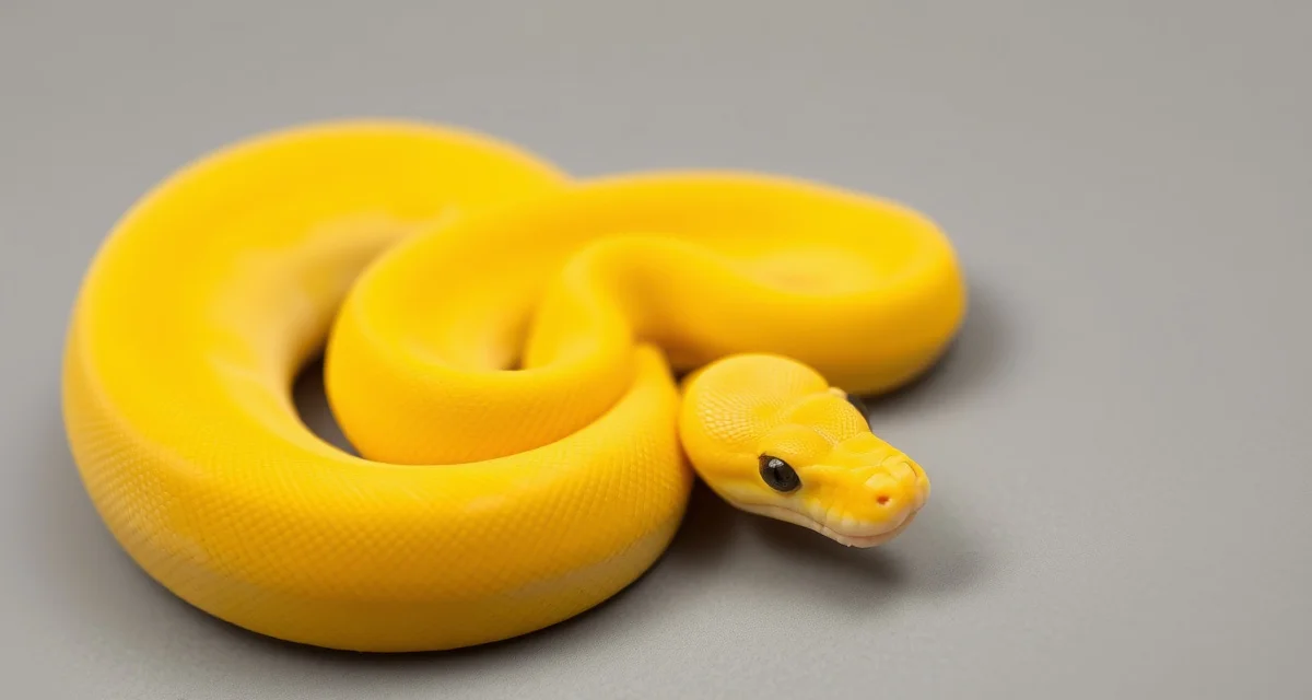 Sulfur ball python color morph example Bright yellow sulfur ball python displaying characteristic golden coloration from recessive mutation genetics