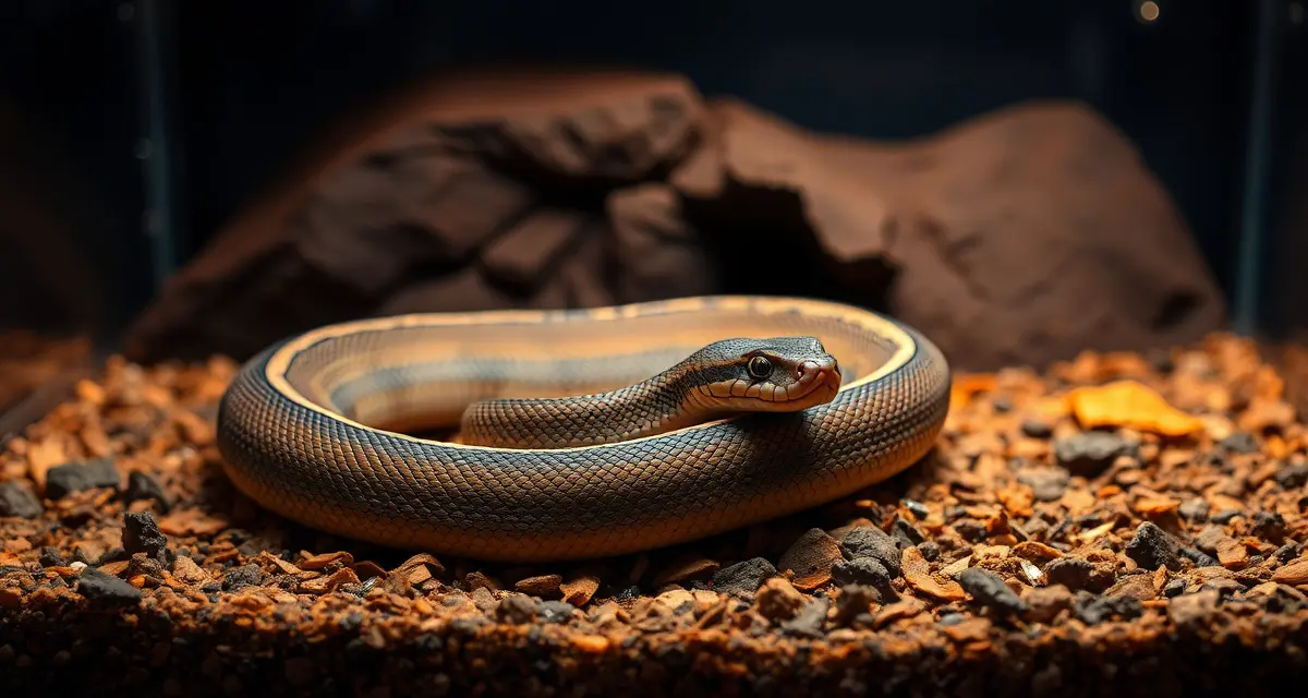 Seasonal cycling setup for western hognose snakes Western hognose snake in temperature-controlled terrarium setup demonstrating proper seasonal cycling conditions for breeding